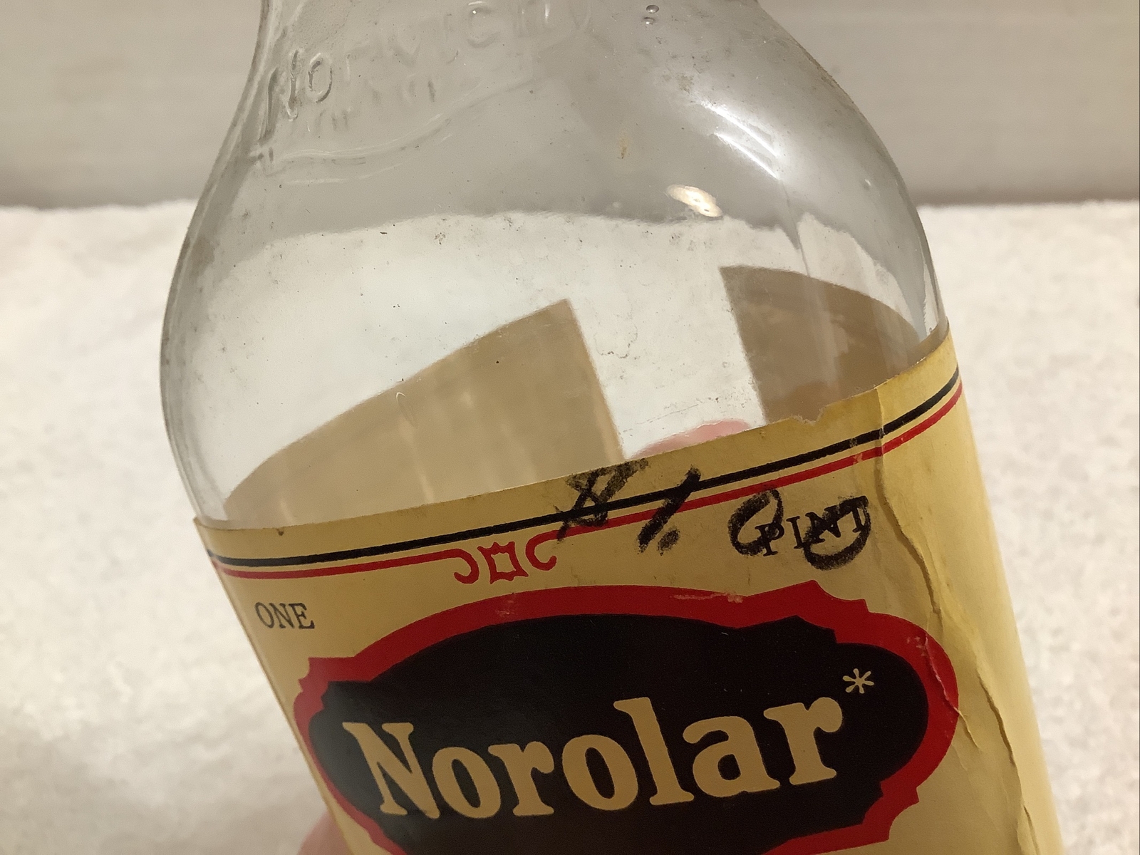 Vtg 1 Pint Pharmacy Glass Bottle Norolar Mineral Oil Constipation Remedy Empty