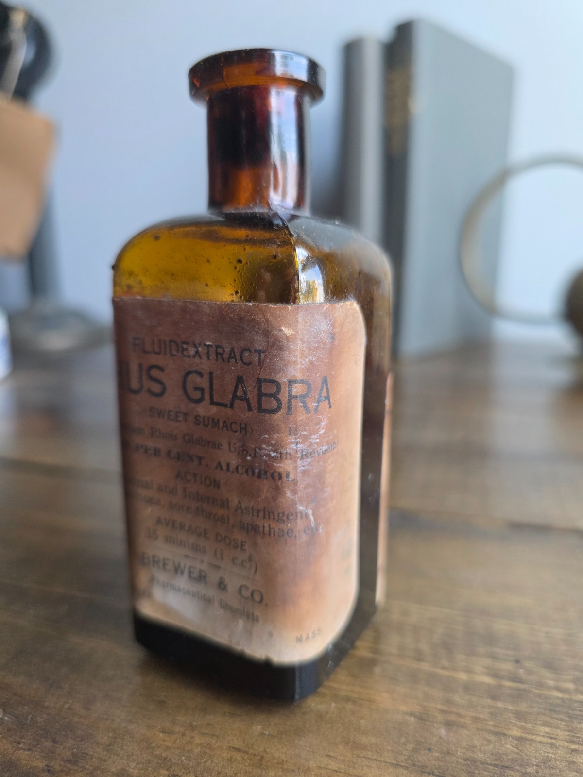 Vintage Antique Brewer & Co Rhus Glabra Tincture Medicine Bottle Worcester Mass