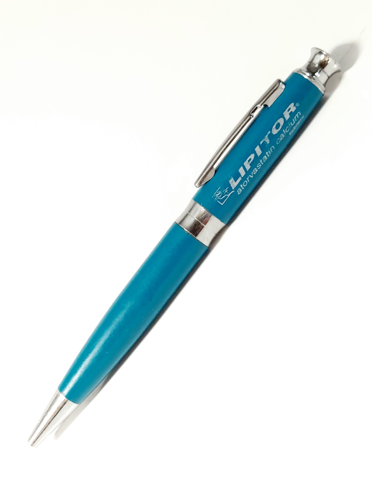 Vintage Pfizer Lipitor Pharmaceutical Ballpoint Pen Blue Metal Drug Rep