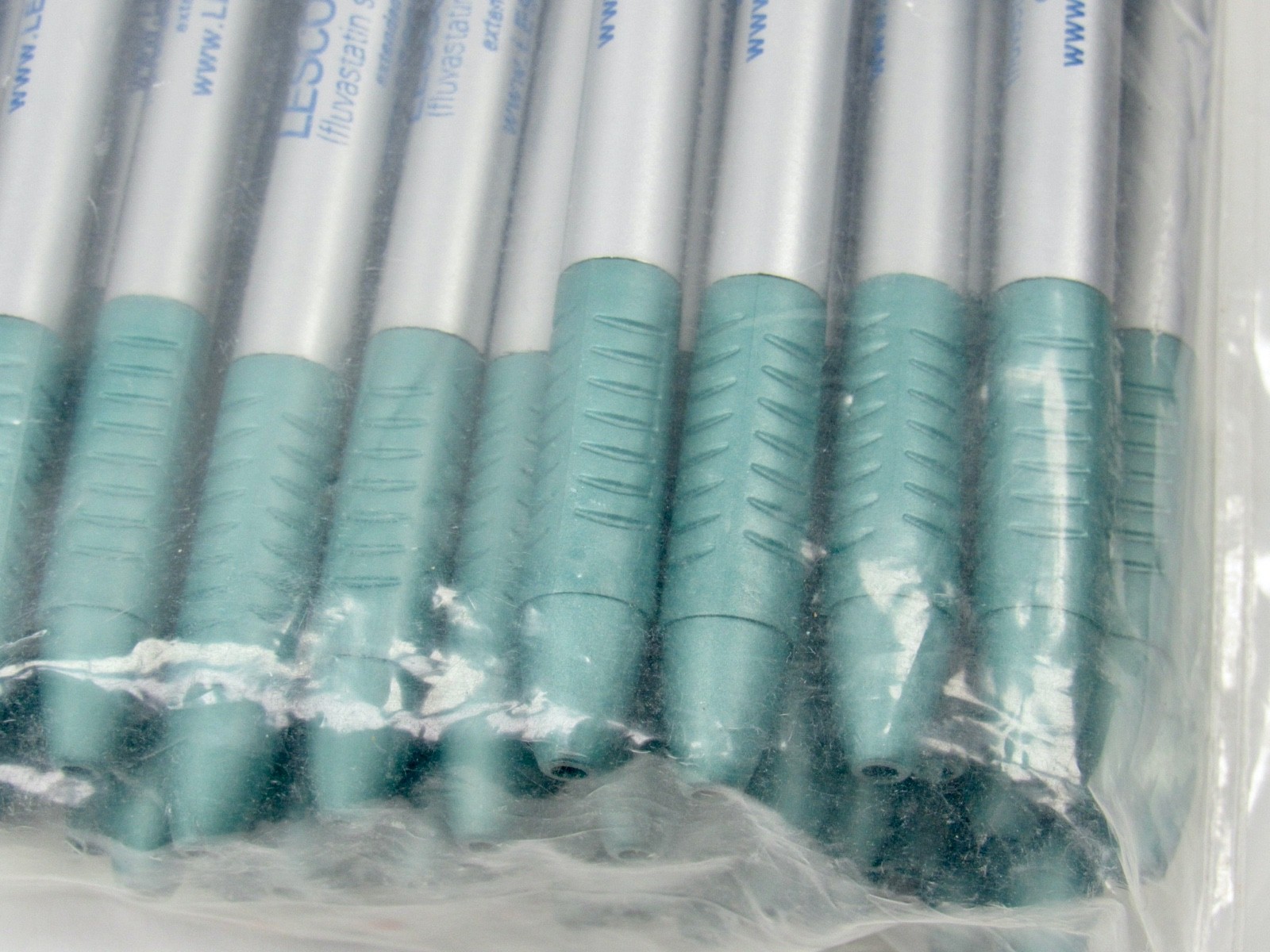 Lot of 50 Silver & Green Lescol XL Drug Rep Pharmaceutical Promo Pens Sealed Bag