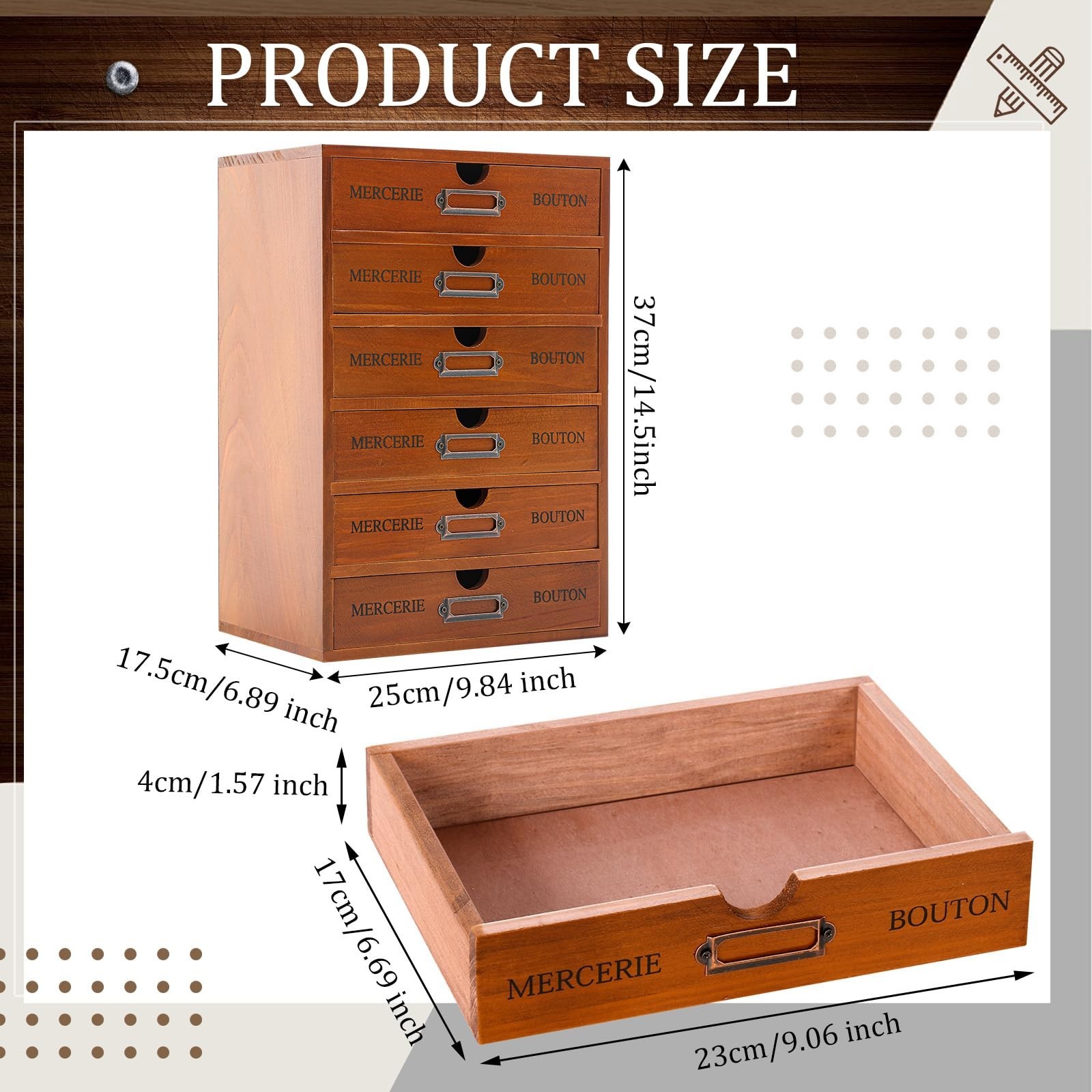 Wesiti 6 Drawer Vintage Wooden Desk Organizer, Apothecary Cabinet Storage Box…