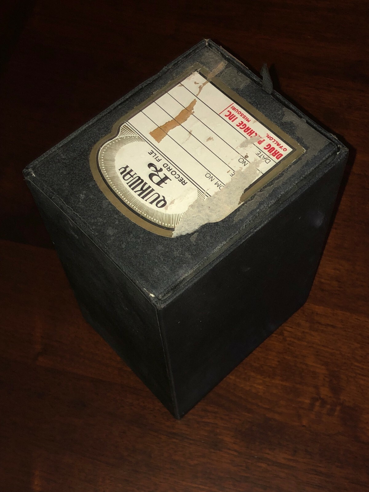 Quikway RX Record File Box Vintage Pharmacy Drug Package Inc O’Fallon Missouri