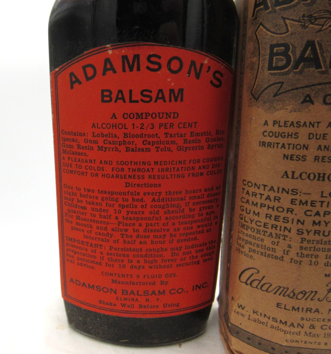 BW – 1930s Adamson’s Balsam Elmira NY 6 5/8 ” Medicine bottle Wrapper No 2