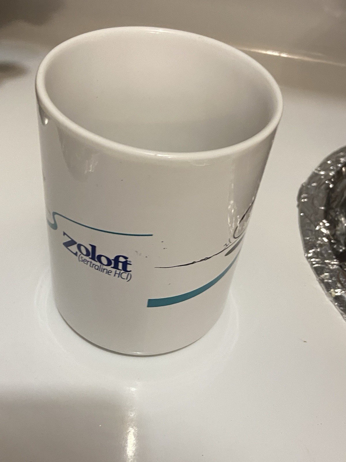 Pfizer Zoloft Coffee Mug Cup White Blue Pharmaceutical Promo Rep Advertising VTG