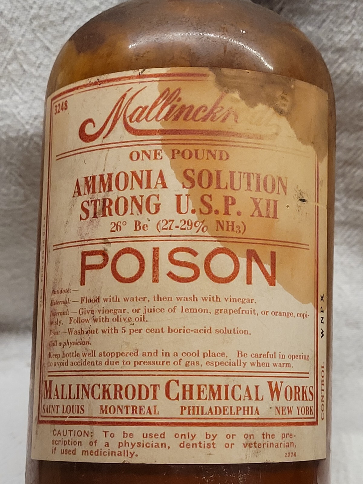 Large Mallinckrodt Poison Original Label And Lid Empty