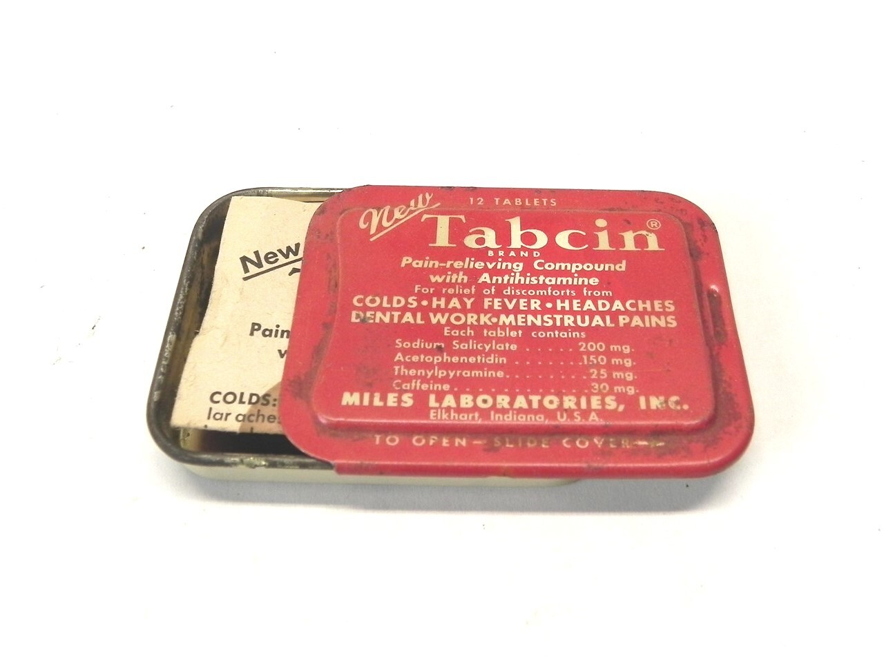VINTAGE TABCIN BRANDED PAIN-RELIEVING MILES LABORATORIES INC. EMPTY PRE – OWNED