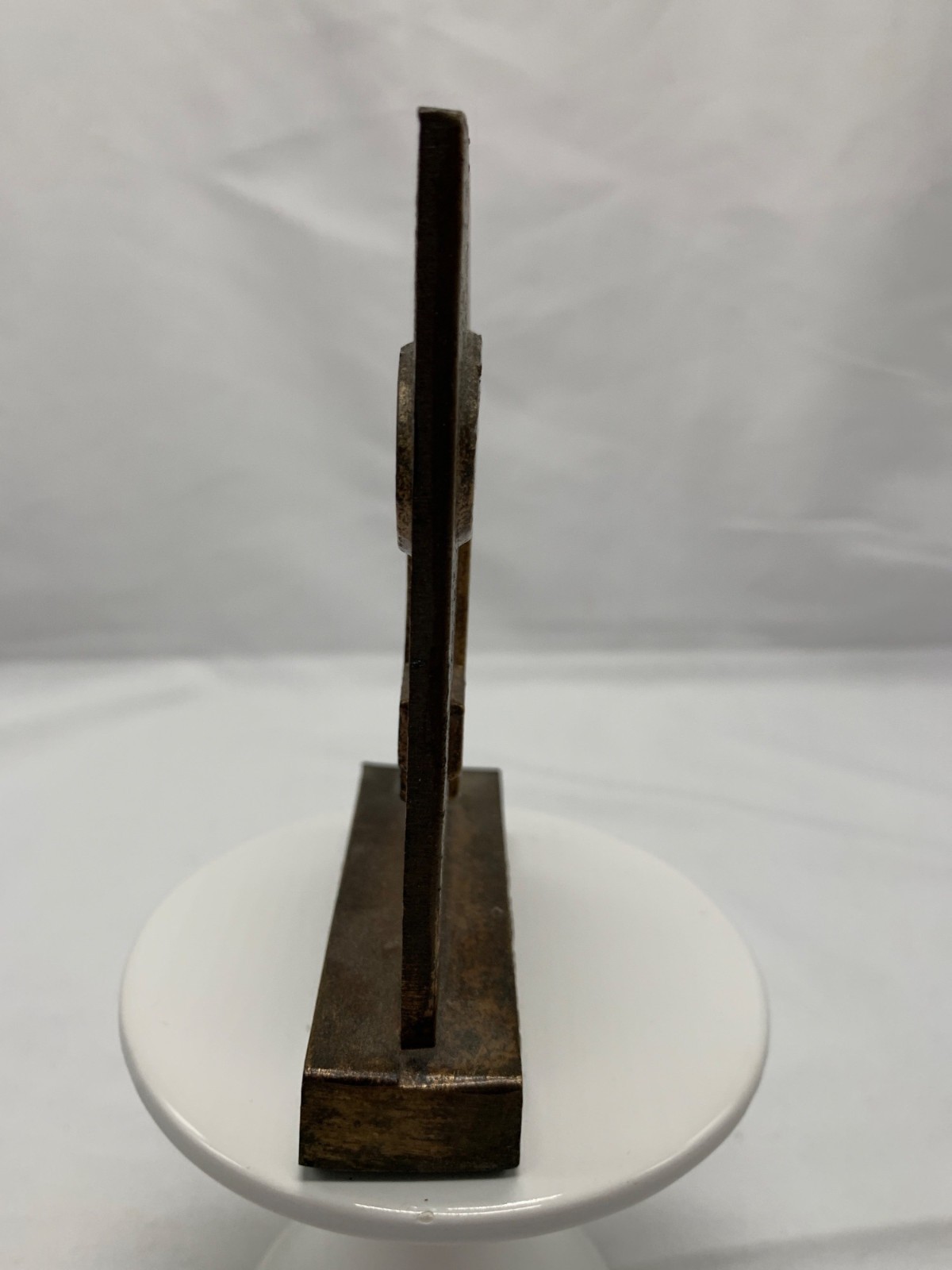Vintage 1979 Secundum Artem Metal Plaque Paperweight Cross Design & Infinity