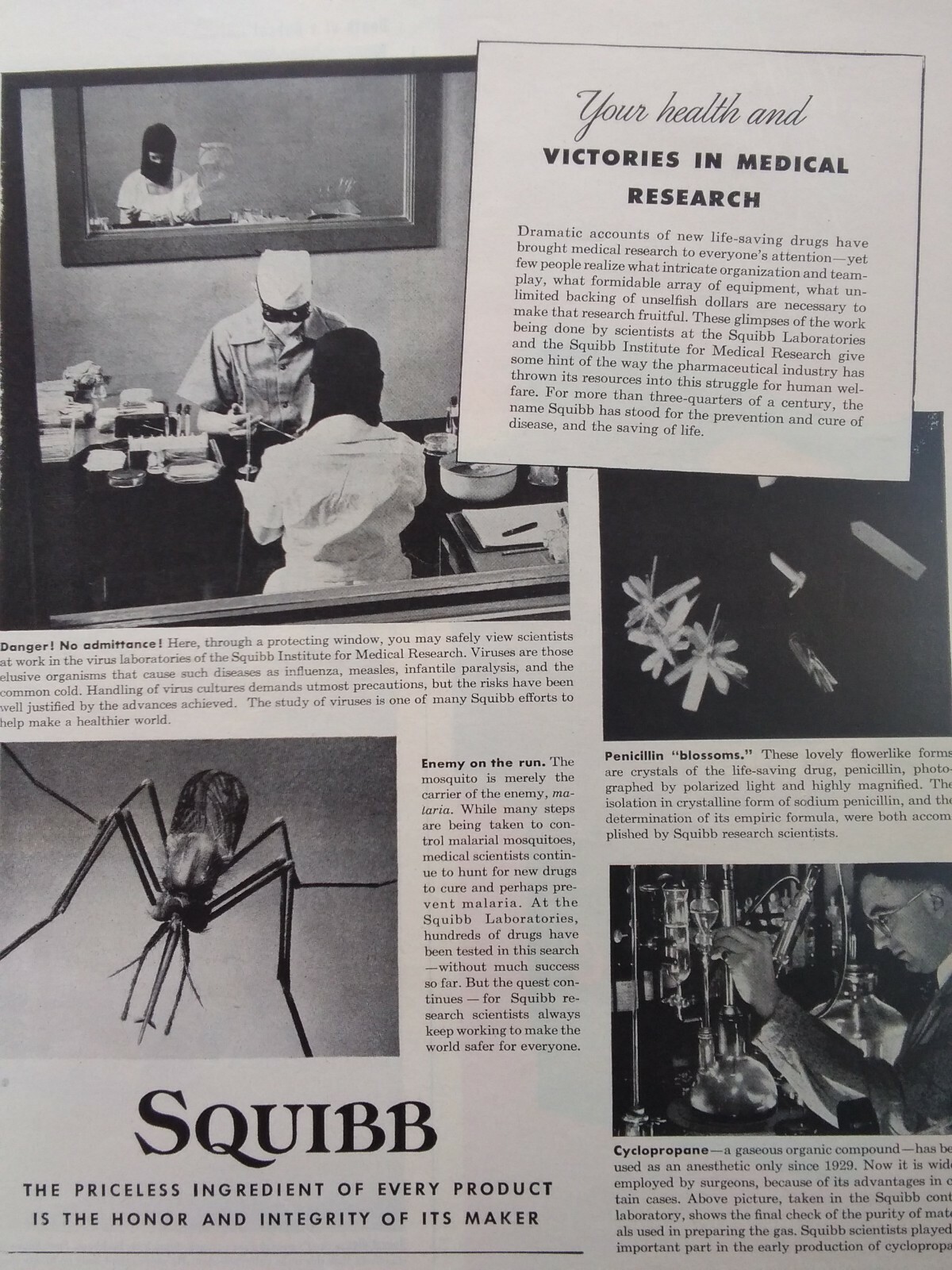 Squibb Print Ad Original Vintage 1945 Medical Research Bristol Myers NYC Exide