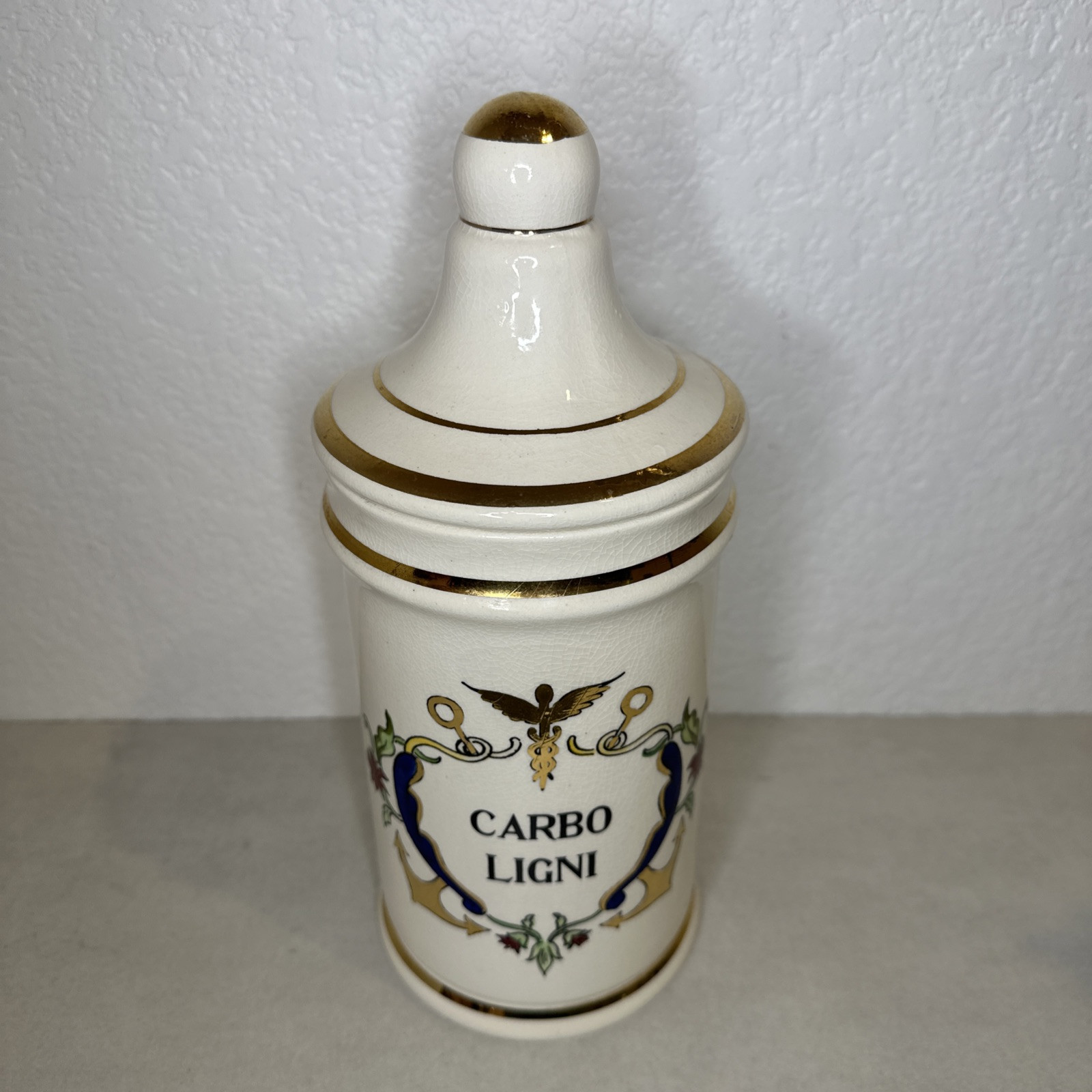 Vintage Jeanne Robinette Ceramics~Carbo Ligni Apothecary Jar, Rexall Drug Store