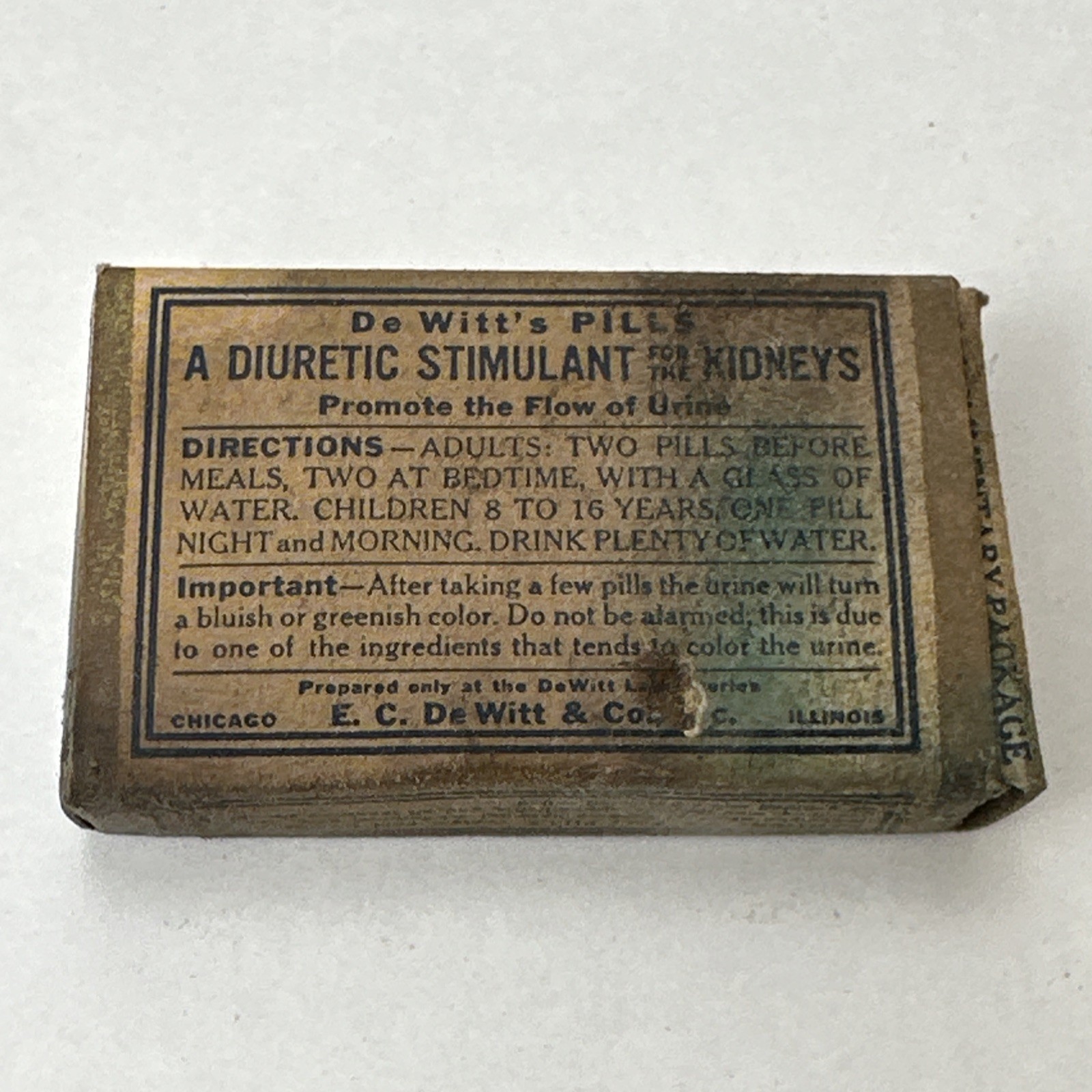 Vintage Quack Medicine Box DeWitt’s Pills Diuretic Stimulant for the Kidneys 2”