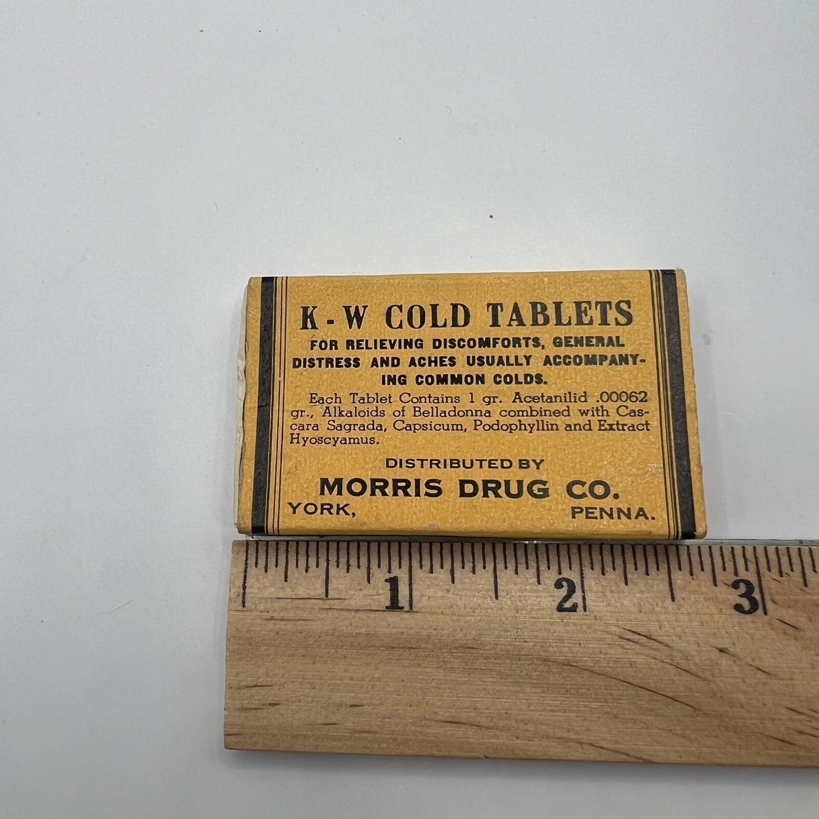Vintage KW Cold Tablets Empty Box Morris Drug Co. Pill Cardboard