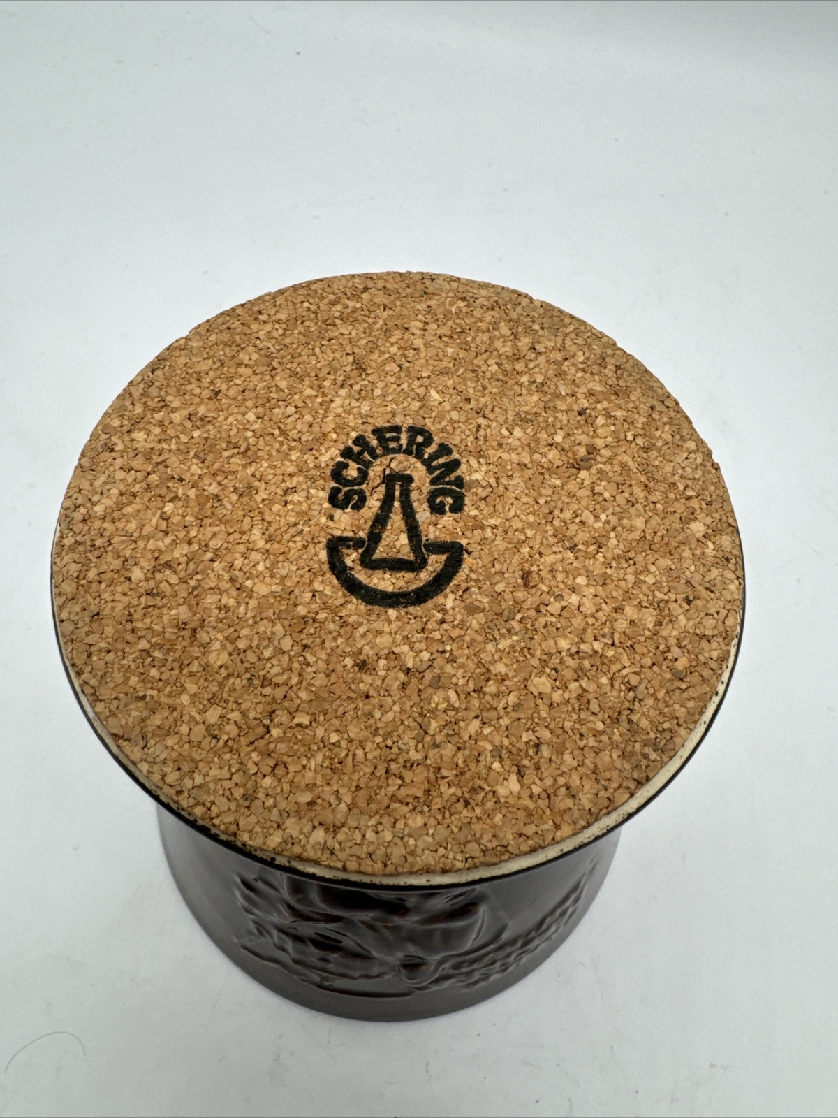 Vintage SCHERING Brown Ceramic Mortar Apothecary Pharmacy RX With Pestle