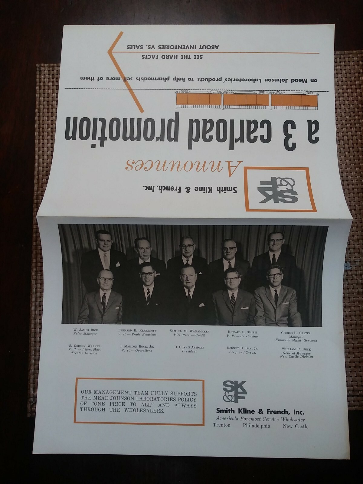 Vtg 1960’s Smith Kline & French Inc Promotional Flyer 3 Carload Promotion