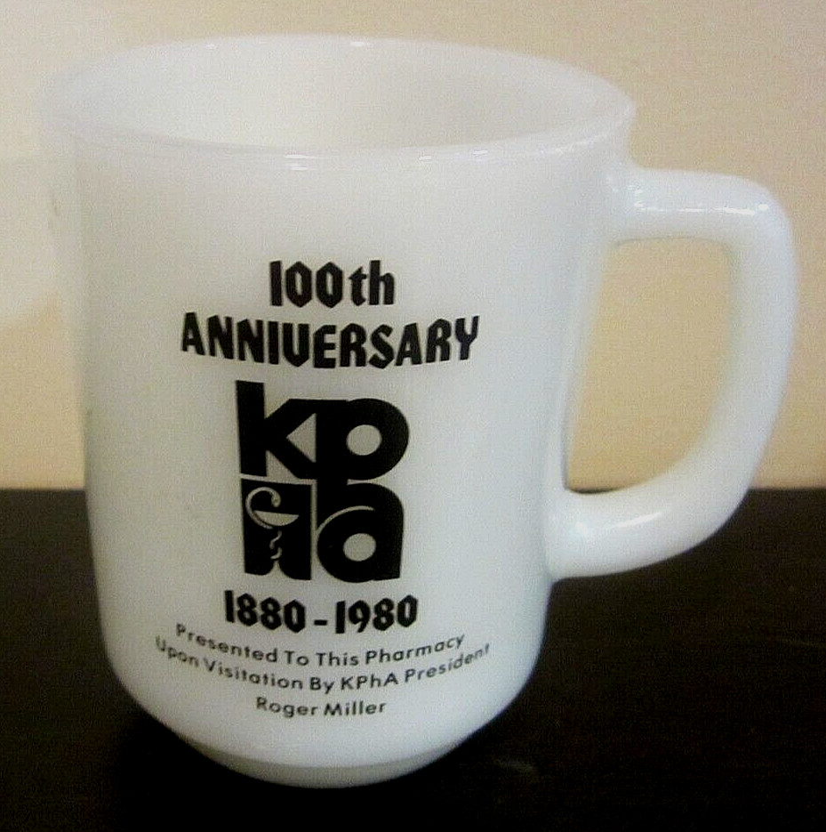 Vintage Fire King Oven Proof 100th Anniversary KPhA 1880-1980 Milk Glass Cup