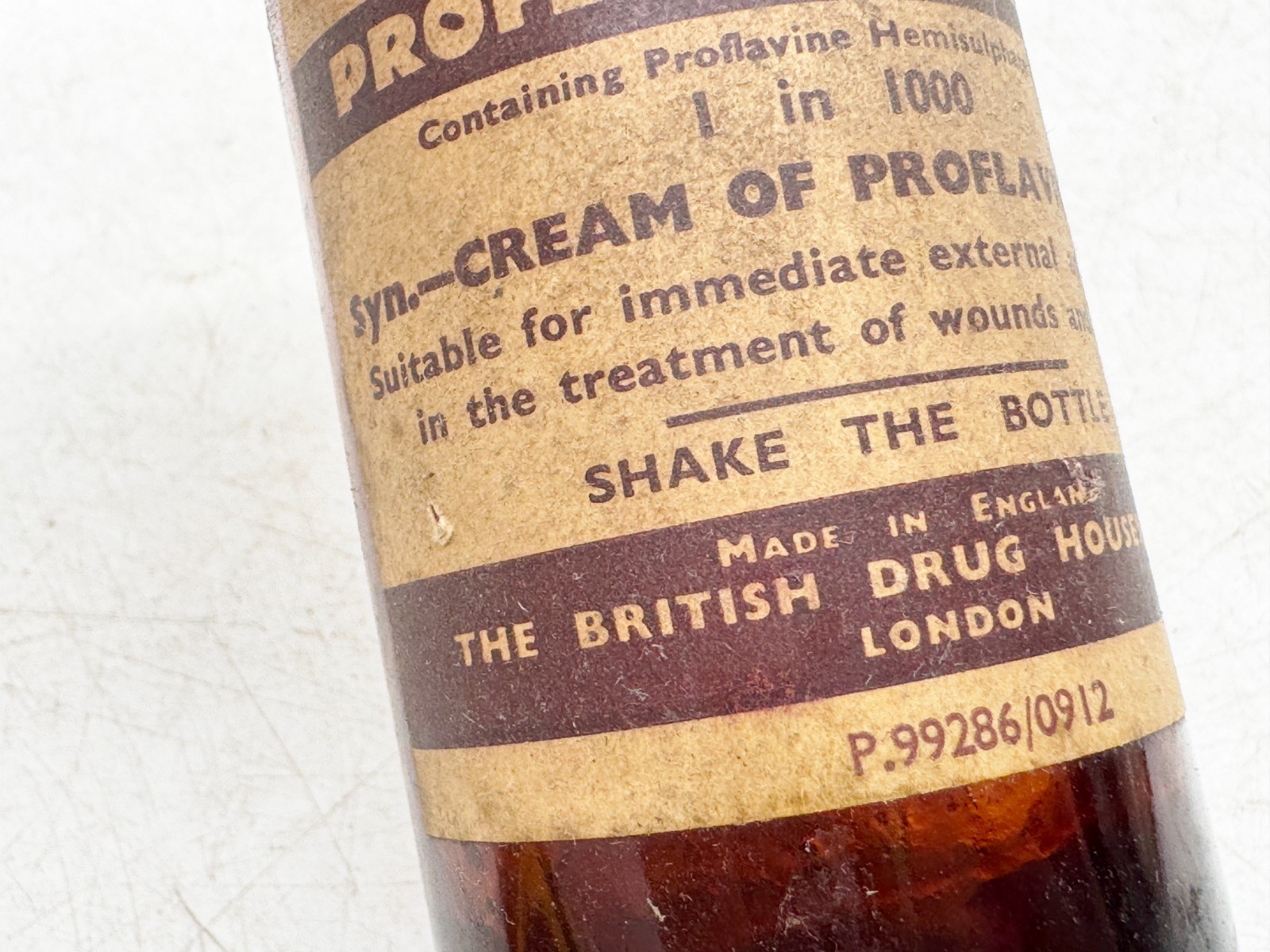 VINTAGE PROFLAVINE EMULSION MEDICINE BOTTLE BRITISH DRUG HOUSES LONDON