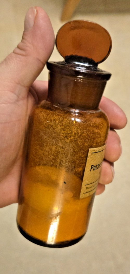 Antique Merck Potassium Bromide bottle GLASS STOPPER