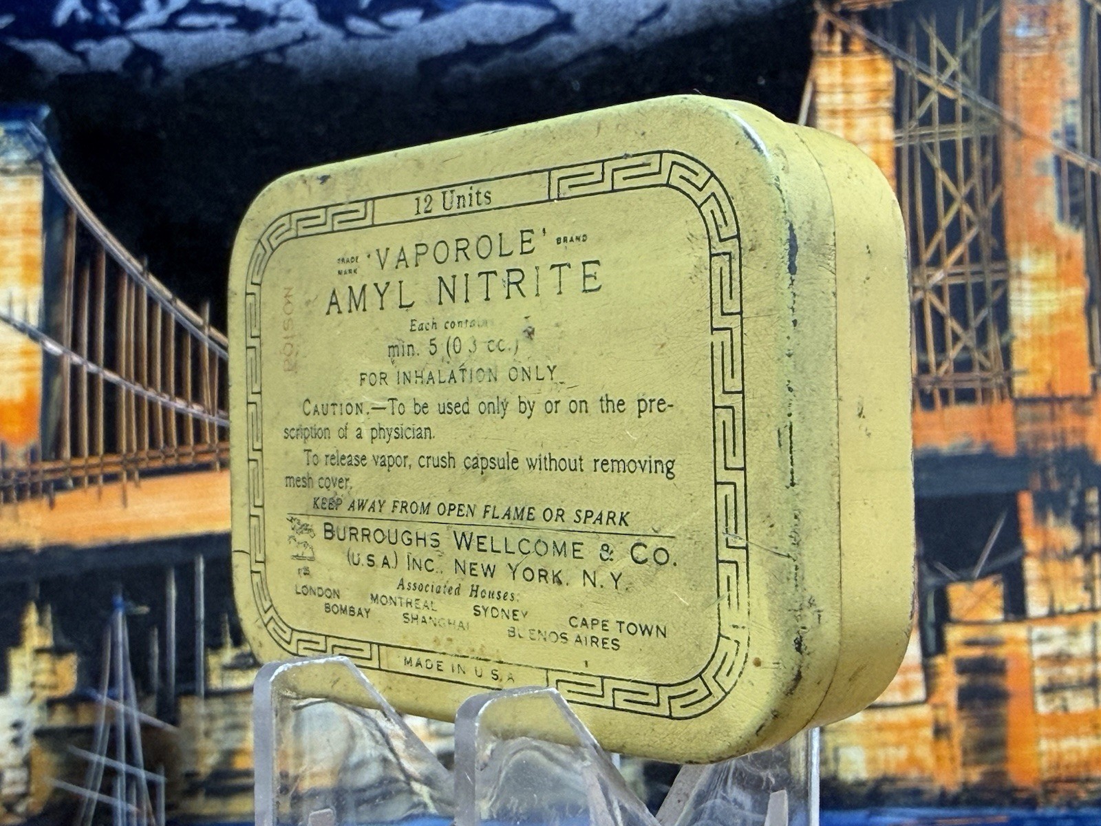 Vintage Burroughs Wellcome Amyl Nitrite Vaporole Tin Popper Canister (Empty)