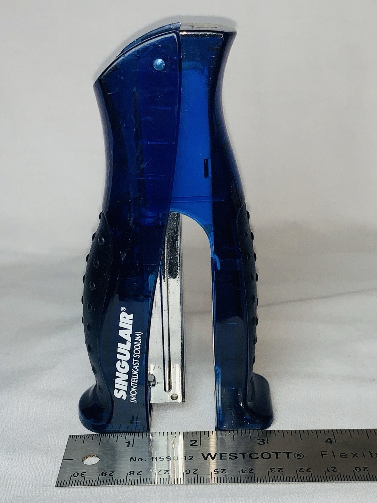 Vintage SINGULAIR Drug Rep Stapler – Blue Stand-Up Desktop Collectible Rare