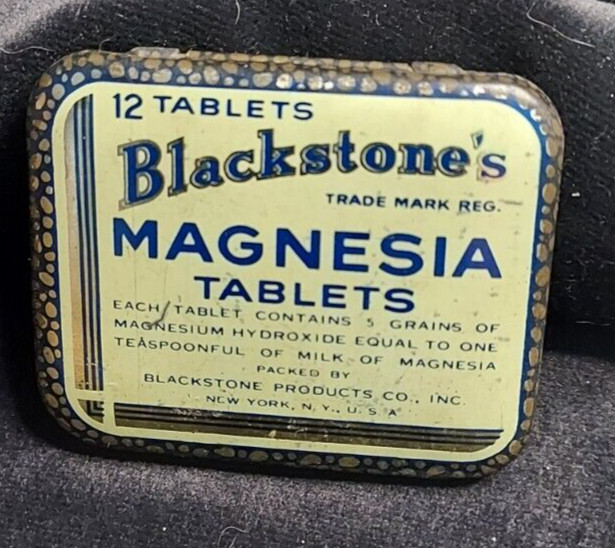 Old Medicine Tin Blackstone’s Magnesia Tablets Blackstone Products New York