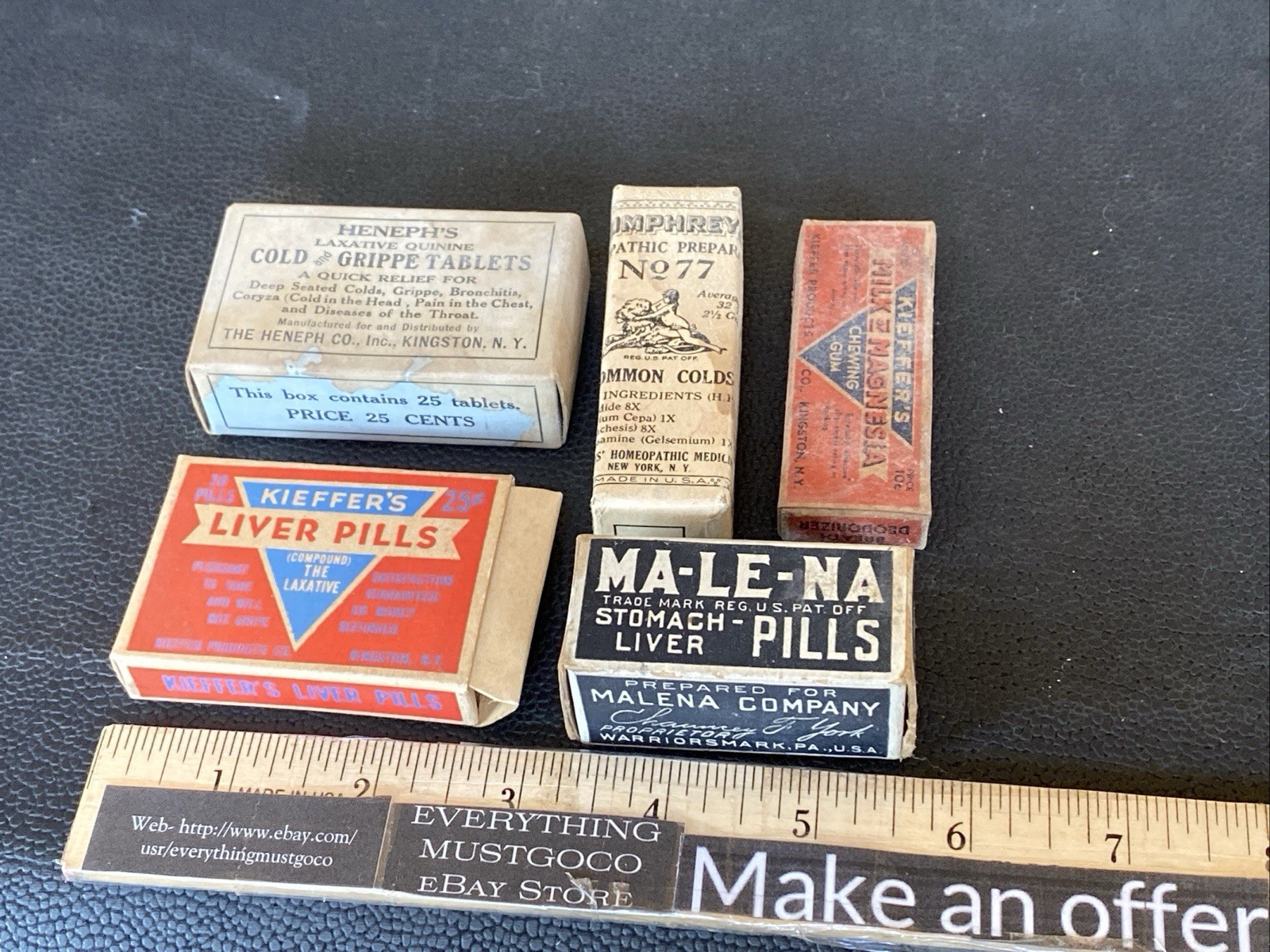 Henephs Cold Grippe Tablet Kieffers Liver Pills Milk Magnesia MA-LE-NA HUMPHREYS