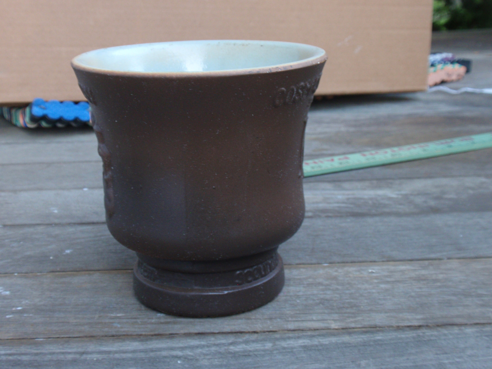 VINTAGE STONE/CERAMIC MORTAR COSMAS & DAMIAN PHARMACY 5 IN. TALL