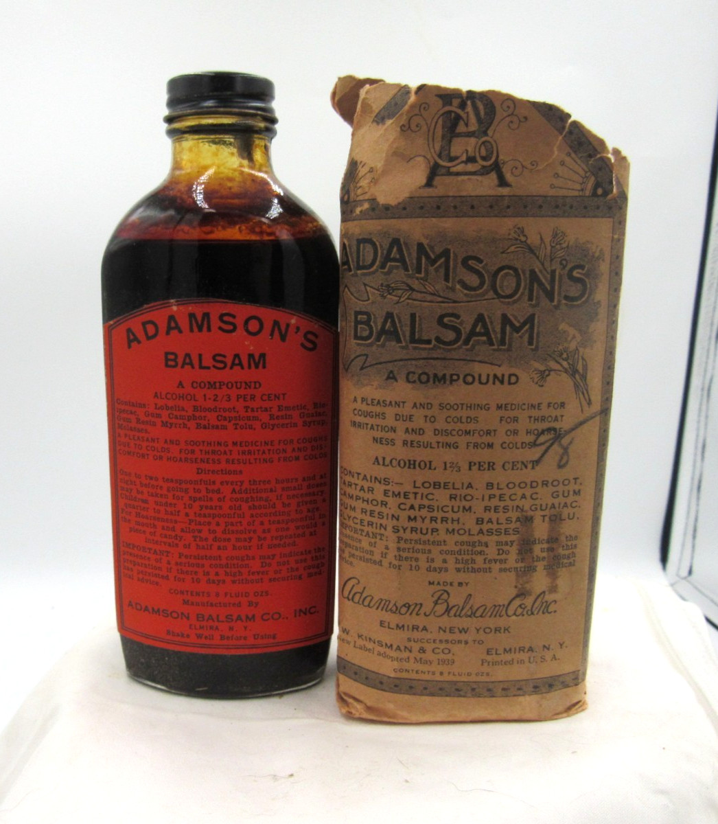 BW – 1930s Adamson’s Balsam Elmira NY 6 5/8 ” Medicine bottle Wrapper No 2