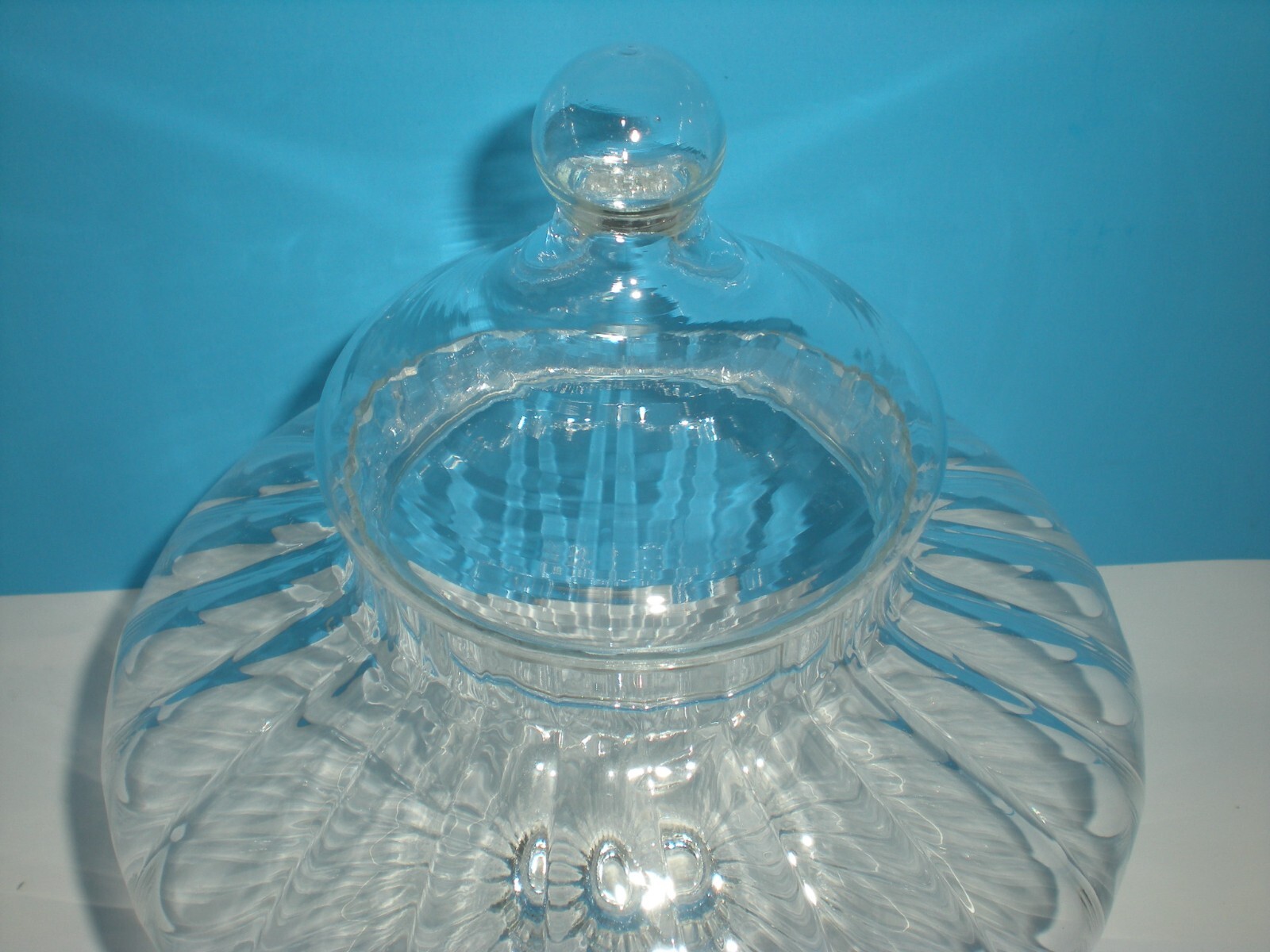 9″ Apothecary Jar Canister Circus Tent Lid Ribbed vtg Empoli Candy container