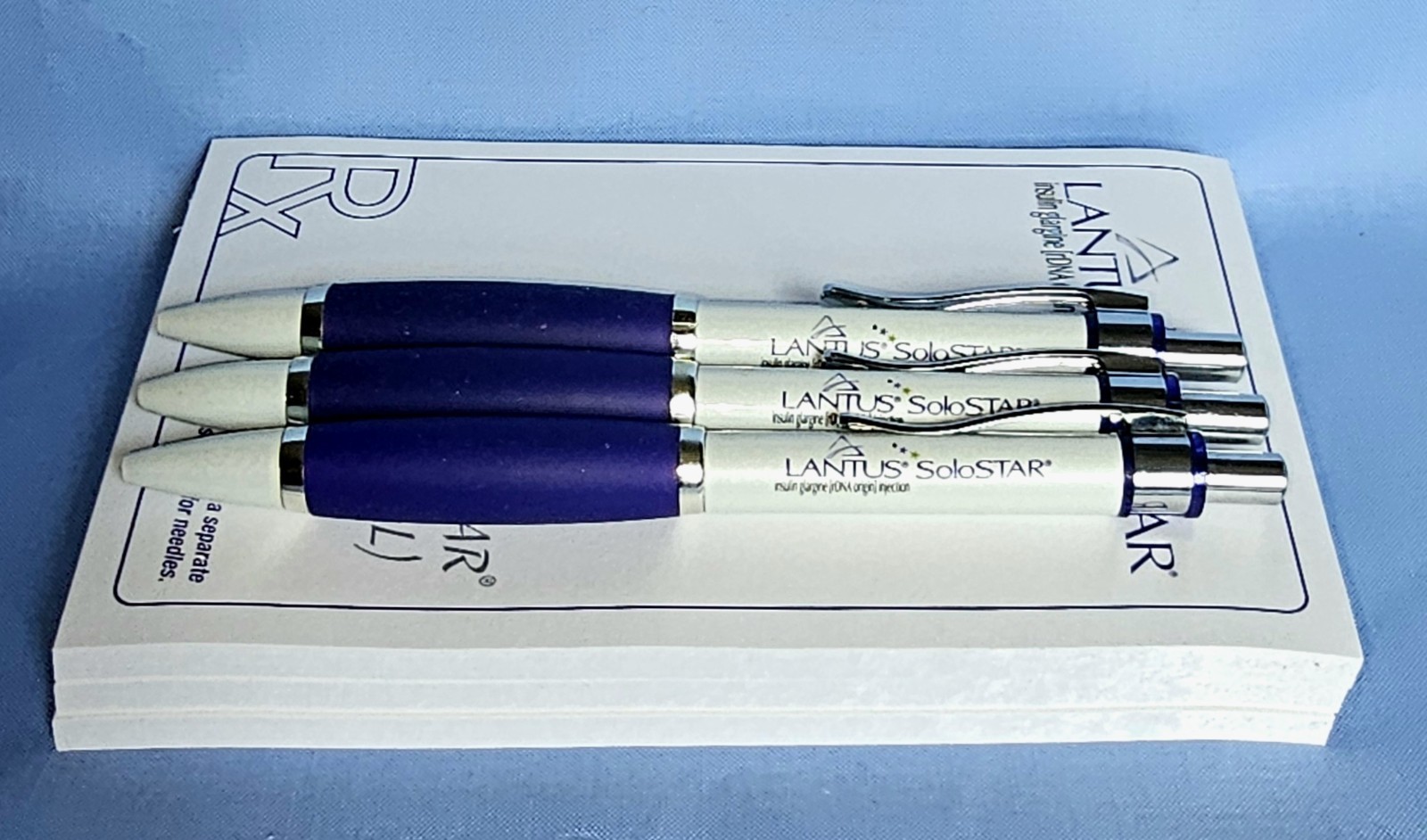 3 LANTUS Solostar Pens 3 Notepads Drug Rep Pharmaceutical Collectible NEW Promo