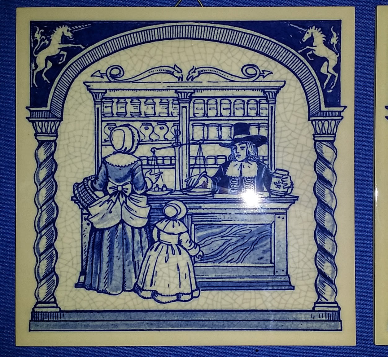 2 BURROUGHS WELLCOME Pharmacy PILL TILES 6″ Square DELFT BLUE 1988 Apothecary