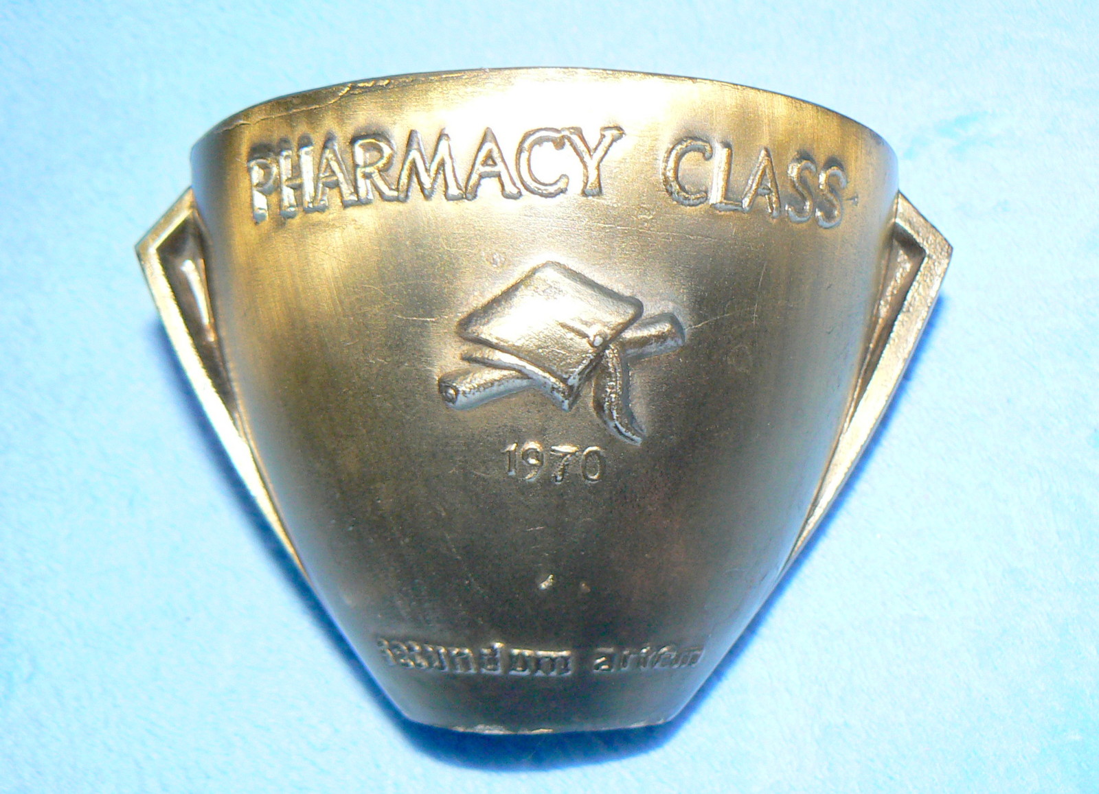 BRASS RX PHARMACY SECUNDUM ARTEM MORTAR & SCHERING MORTAR 4″ VASE LOT SET OF 2