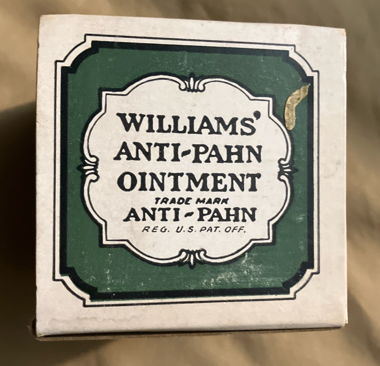 Vintage Williams’ Anti-Pahn Ointment In Original Box With Paper Insert Full Jar