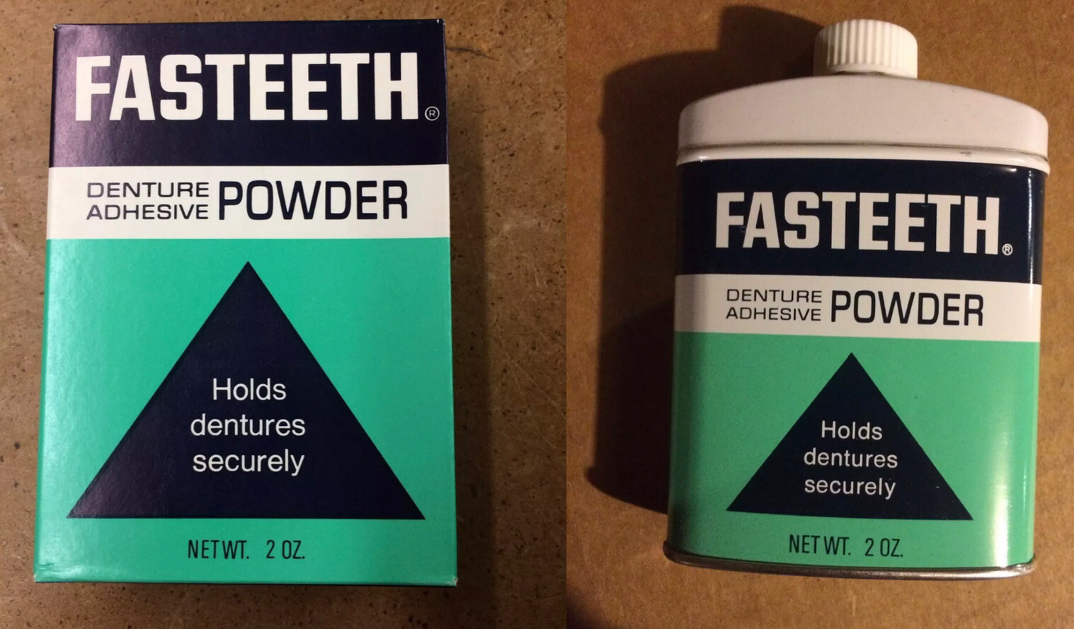 Vintage 1970’s Fasteeth Denture Adhesive Powder Vick NY *New Old Stock* W/Box
