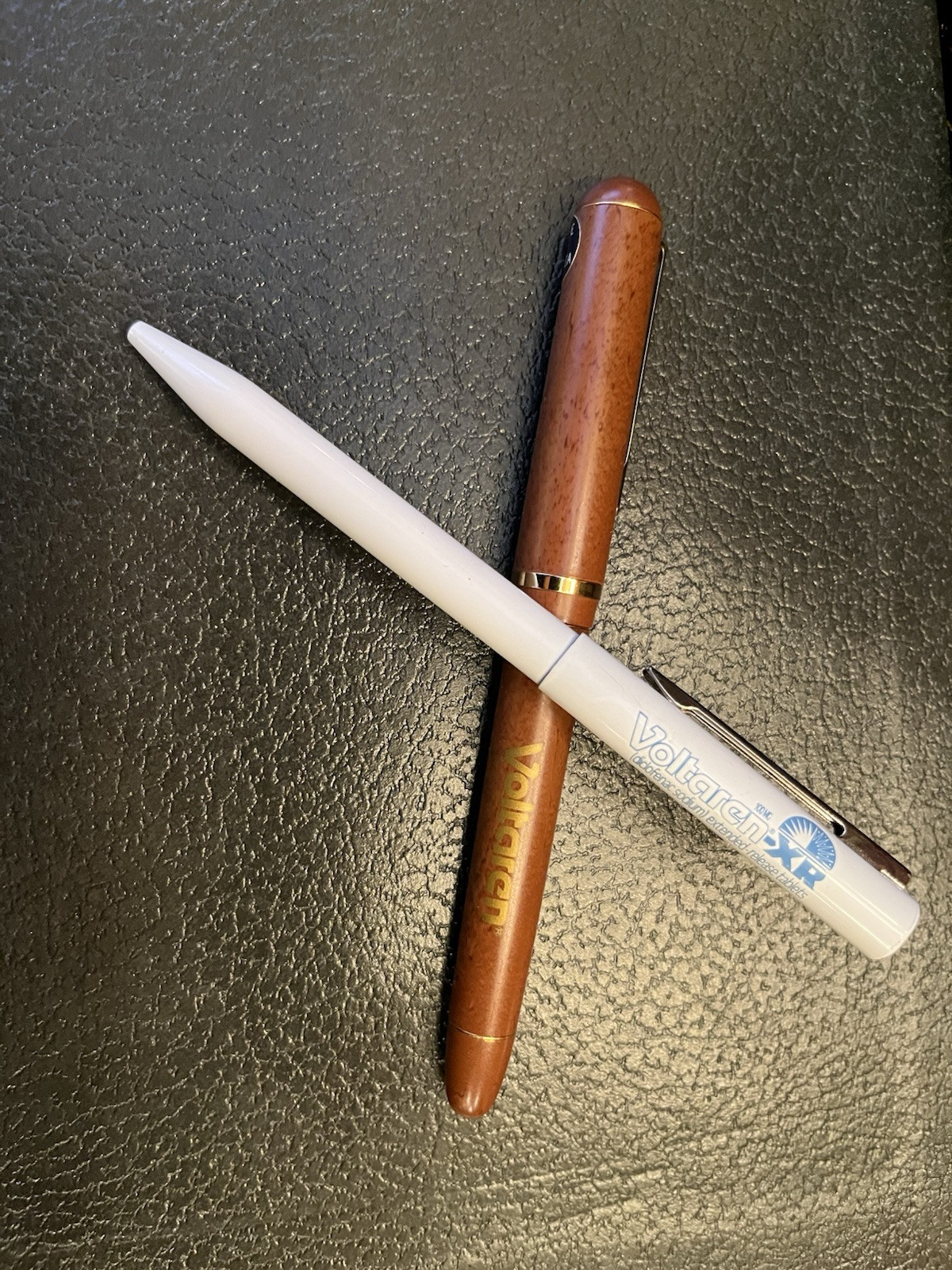 2 Rare Voltaren Metal And Wood Pharmaceutical Drug Rep Pens! Write!
