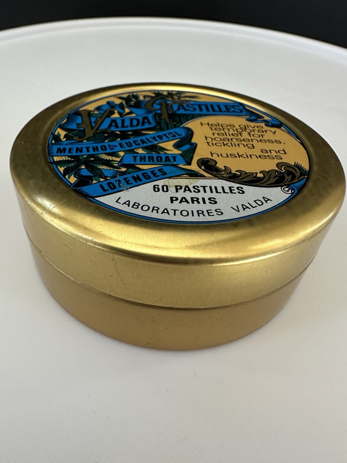 VTG Tin Litho Valda Pastilles Medicine Cough Drops Menthol Paris France Empty EU
