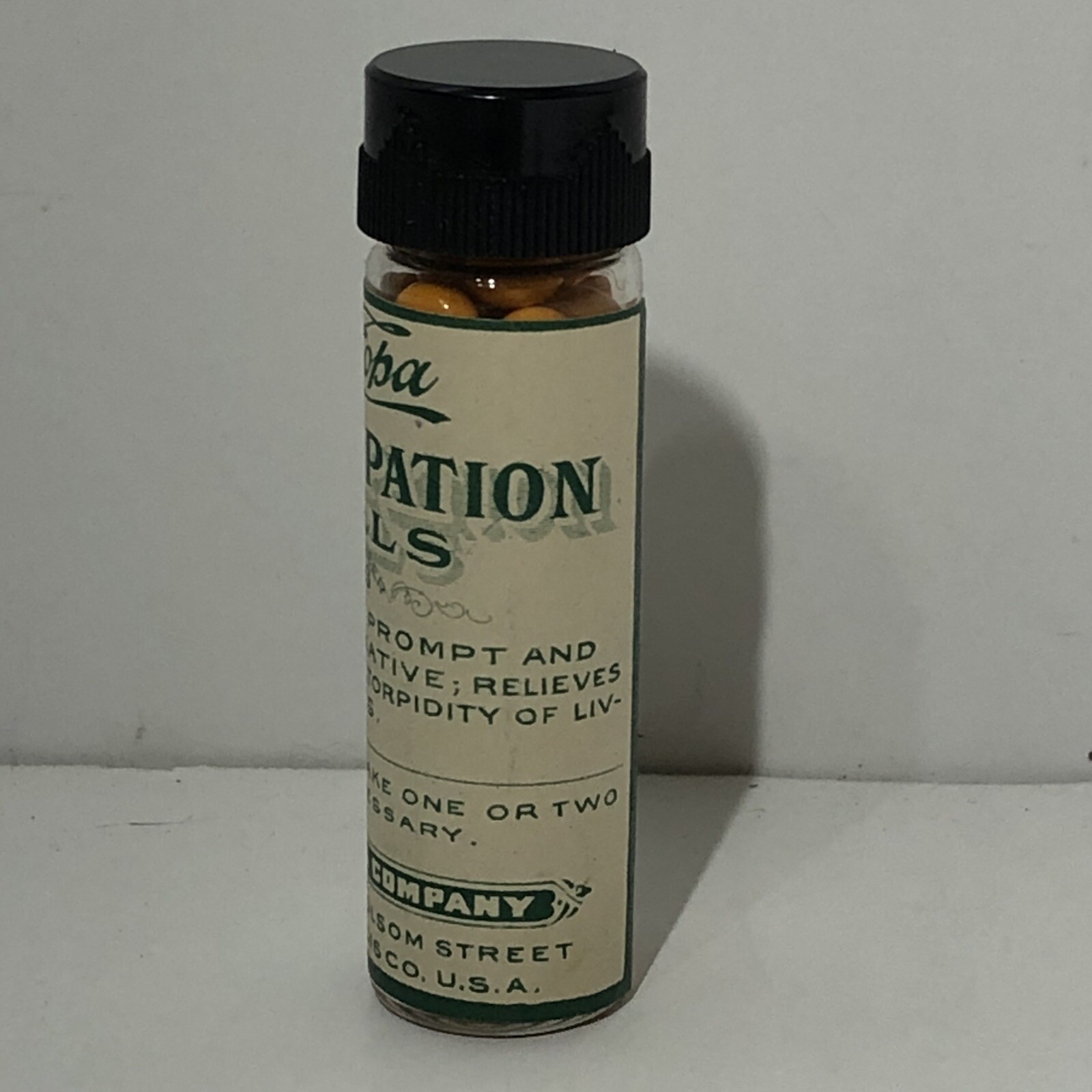VINTAGE CONSTIPATION TABLETS QUACK MEDICINE BOTTLE ANTIQUE PHARMACY SEALED RARE