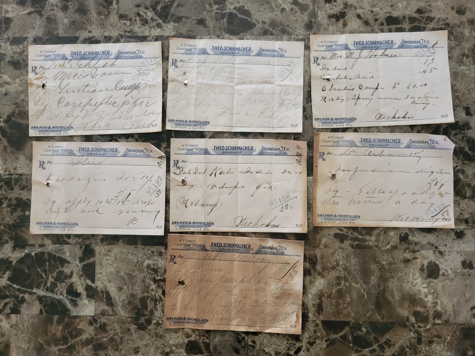 File box & 97 antique prescriptions (1911) – Dionin, Codeine, Infant Anodyne