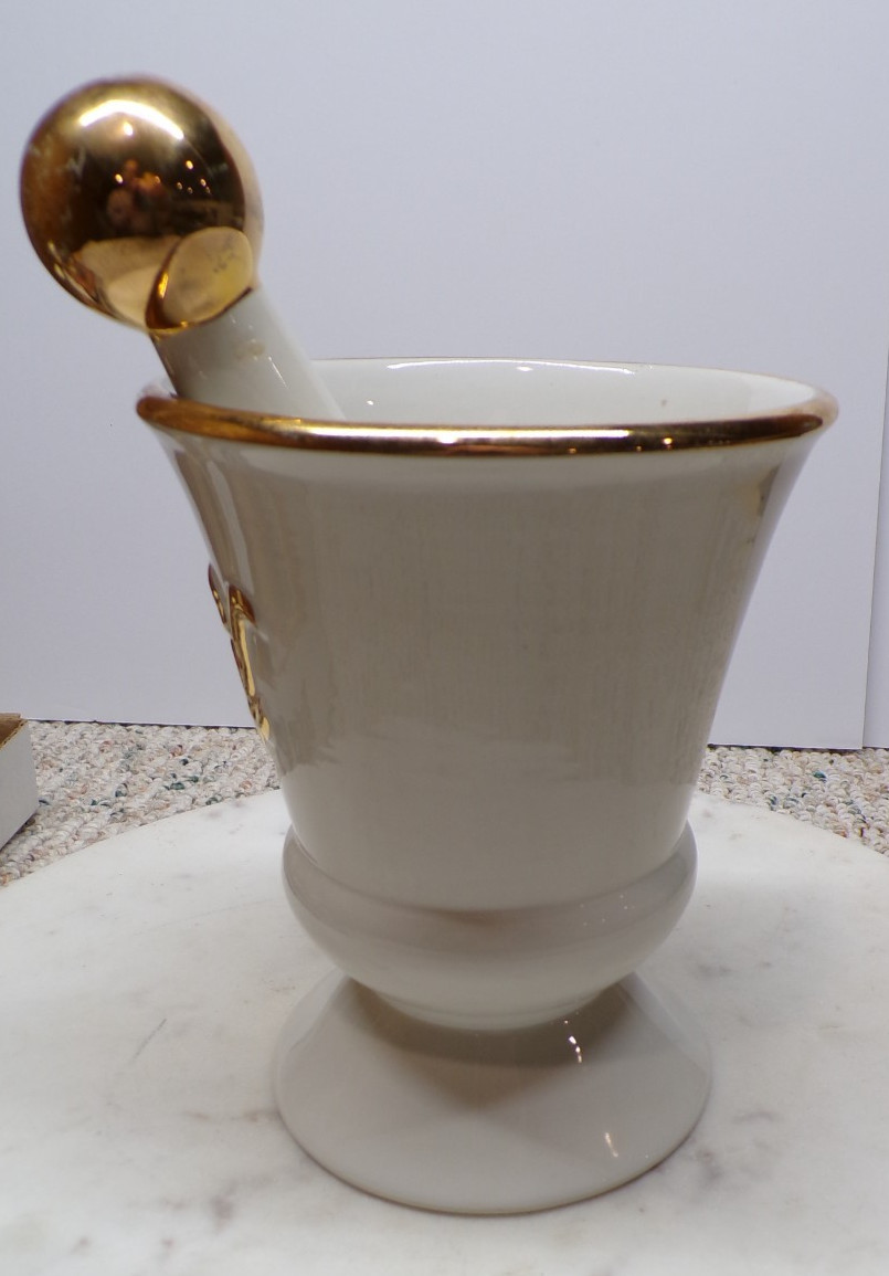 Vintage RX Pharmacy Drug Store Apothecary Mortar Pestle Set By Owens-Illinois