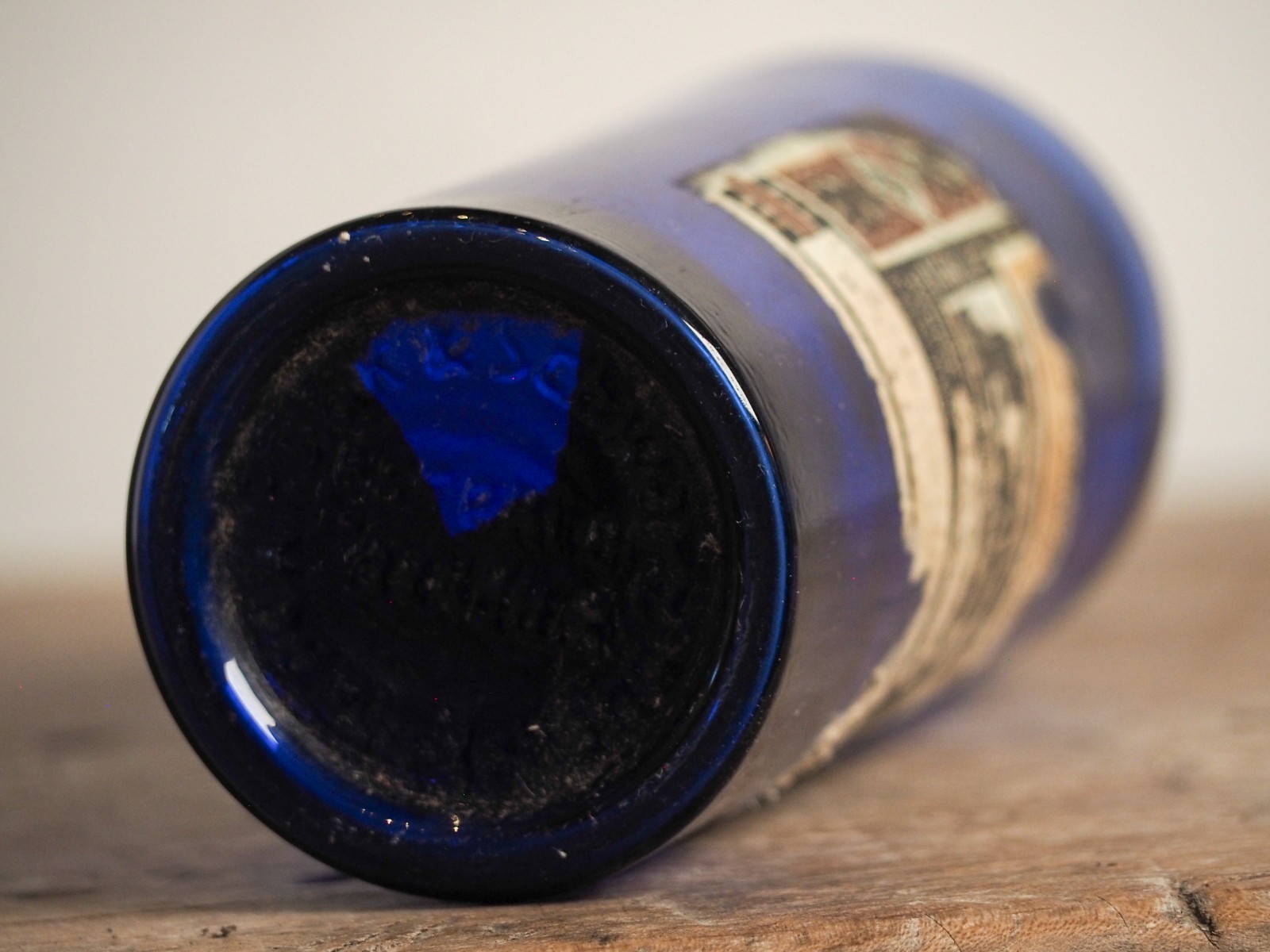 Antique Victorian Blue Bottle with Stopper and Original Label -Sold Individually