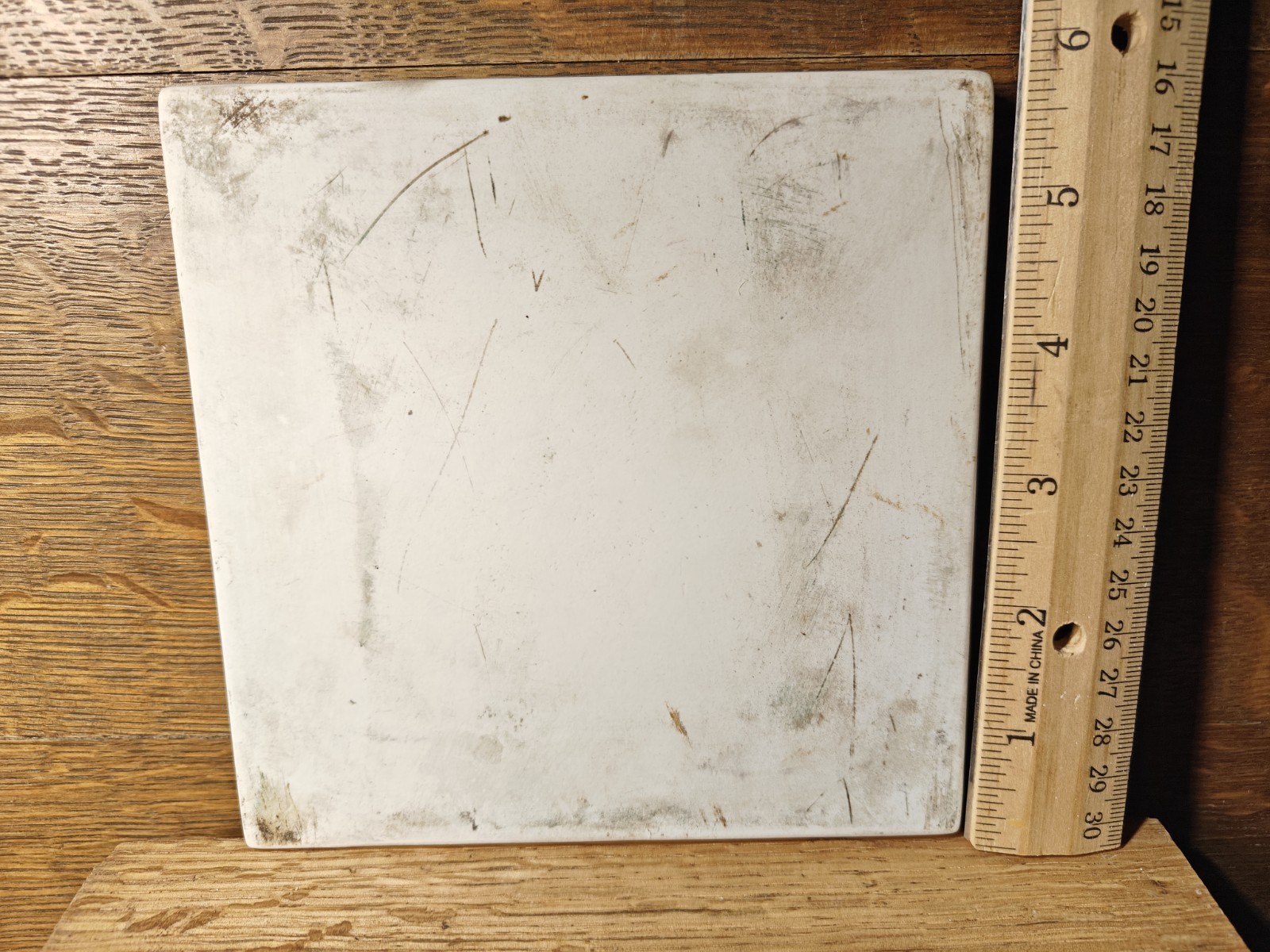 Rare size Small porcelain Pill Tile 5 & 13/16″ square & 7/16″ thick. Coors