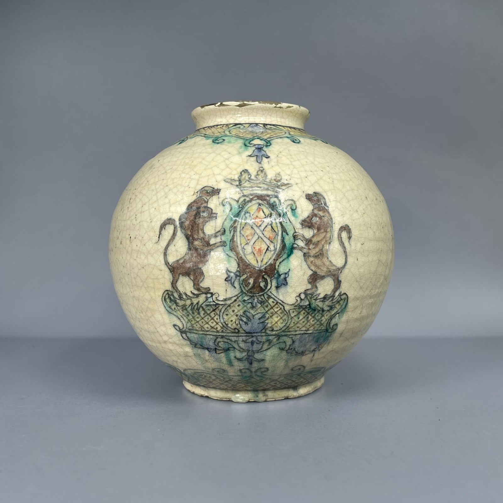 Superb Large 18th Century Southern Italian Maiolica Armorial Apothecary Majolica