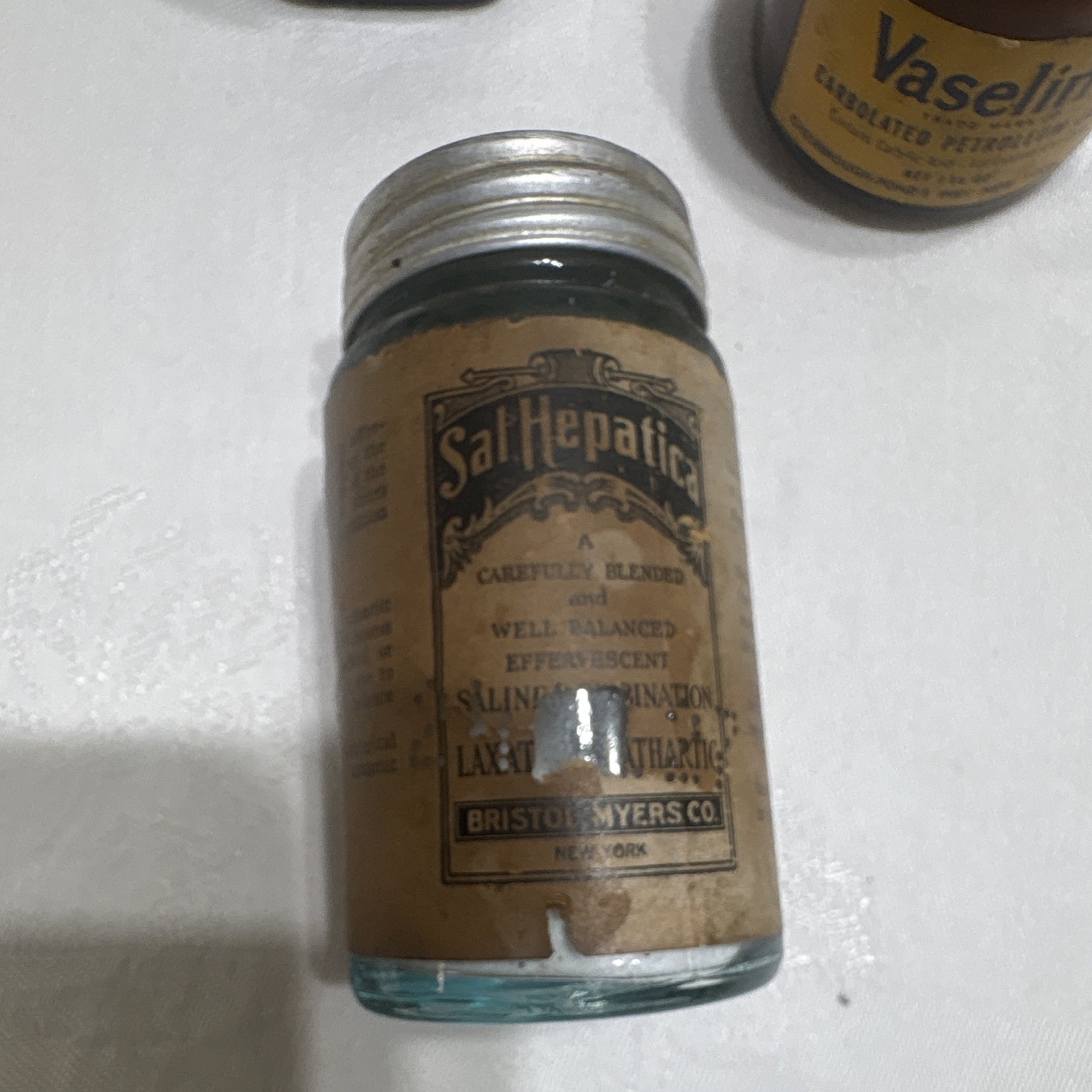 Vintage Medicine Bottle Vaseline Jar + Sal Hepatica, Anacin, Bayer Bottles Lot 4