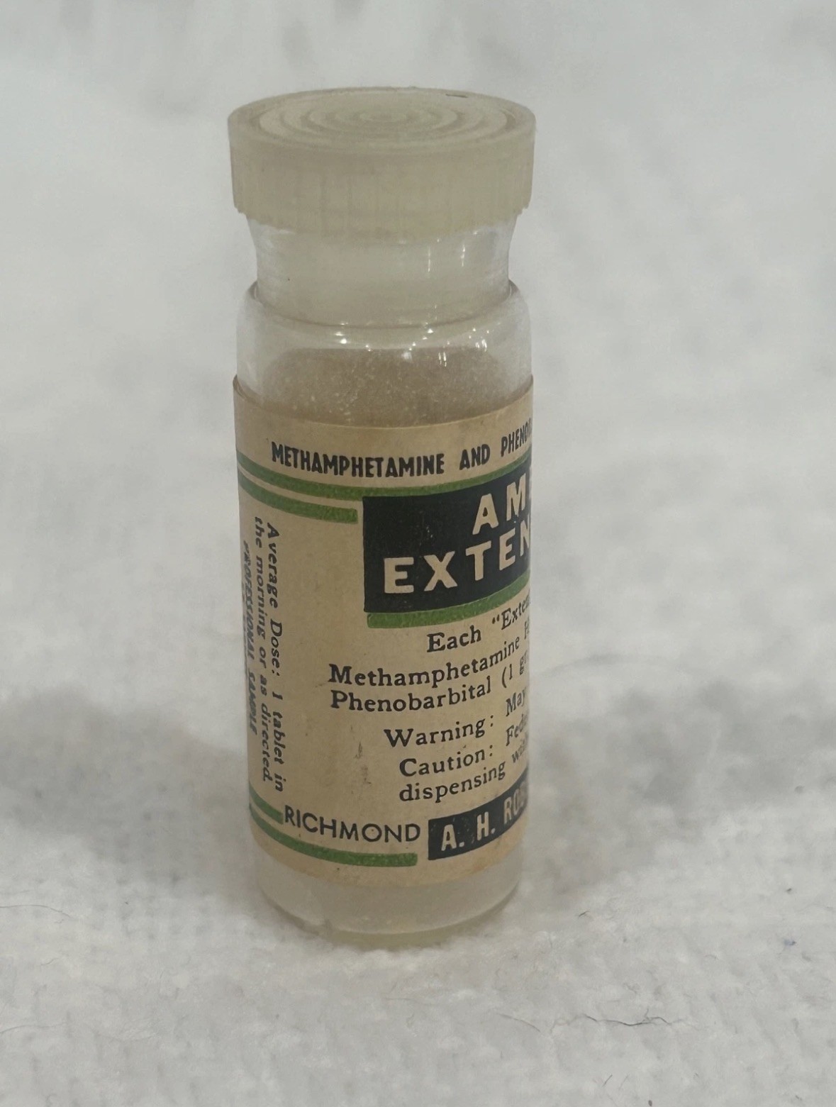 AH Robins Ambar Extentabs EMPTY Medicine Bottle Phenobarbital w/Methamphetamine