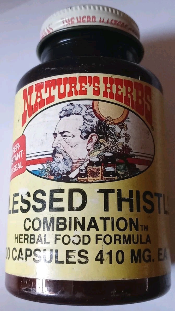 Vintage Expired Blessed Thistle Combo UNOPENED Natures Herbs Supplements Retro