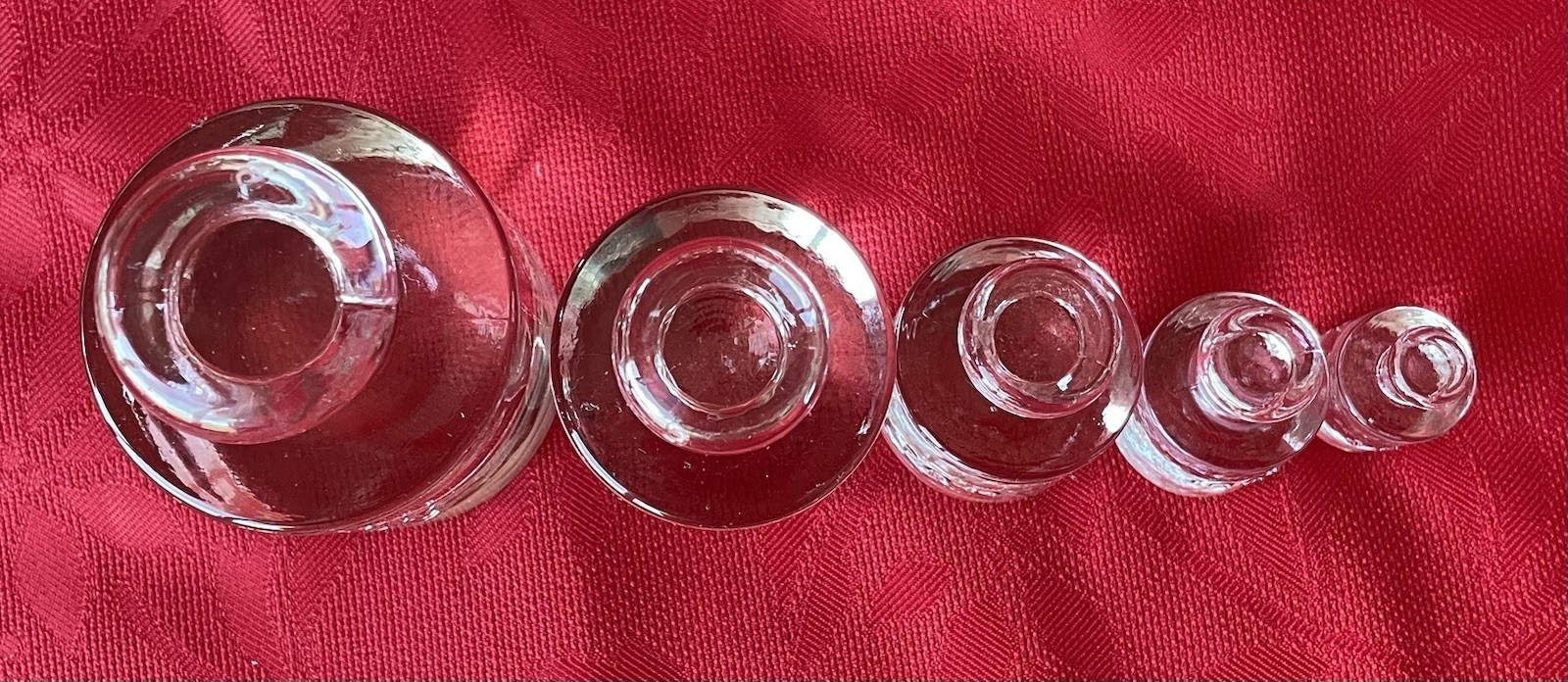 Vtg Lab or Apothecary Glass Scale Weights Set of 5 Clear Pressed Glass