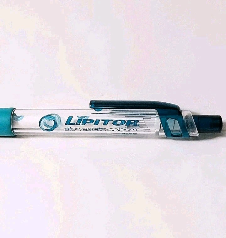 Vintage Pfizer Lipitor Translucent Teal Click Ballpoint Pen Drug Rep Pharmacy