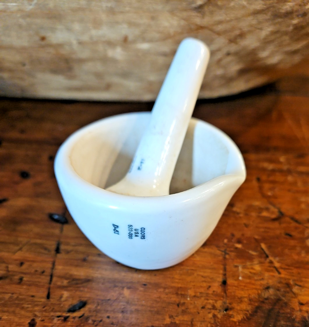 Vintage Coors USA 522-000 Heavy White Porcelain Lab Mortar and Pestle