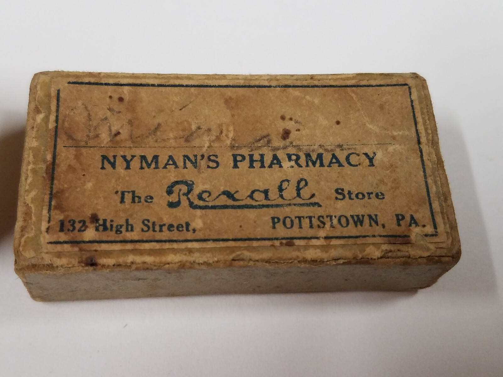 VINTAGE Nyman’s Pharmacy PRESCRIPTION CARDBOARD BOX 132 High Street Pottstown PA