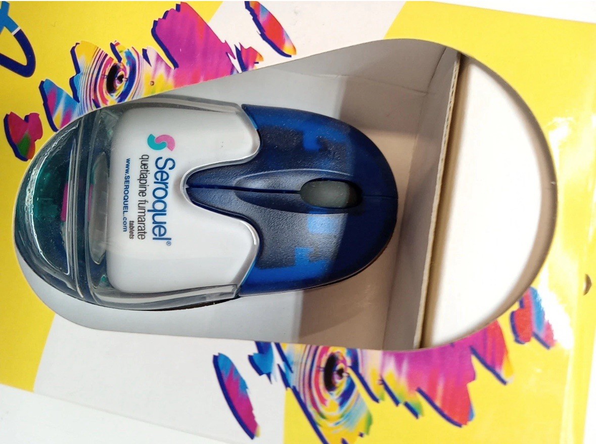 Vintage Seroquel Pharma Drug Rep Aqua Computer Mouse Collectible – RARE