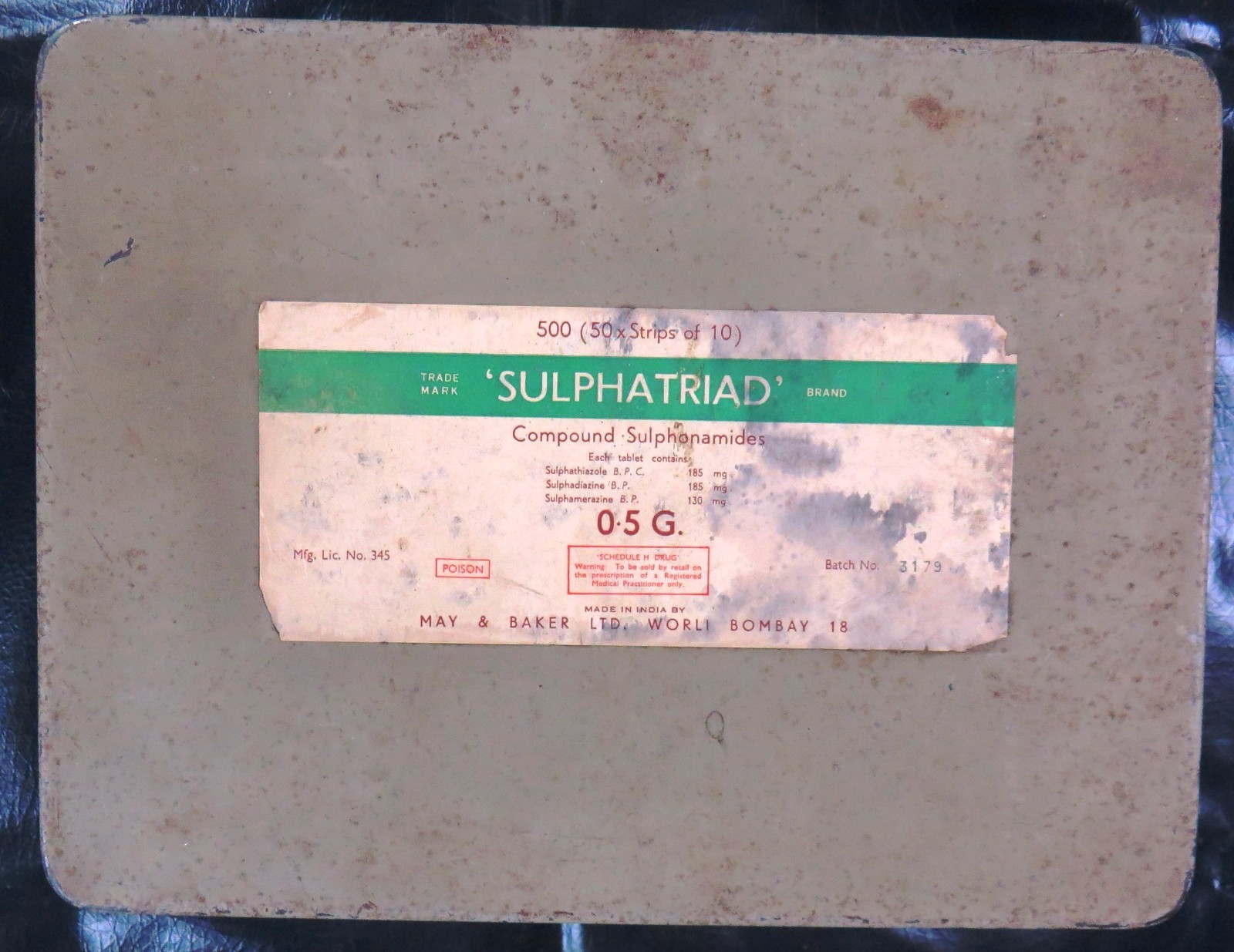 SULPHATRIAD Pharma Medical Collectible Empty TIN sign Box May & baker Ltd India