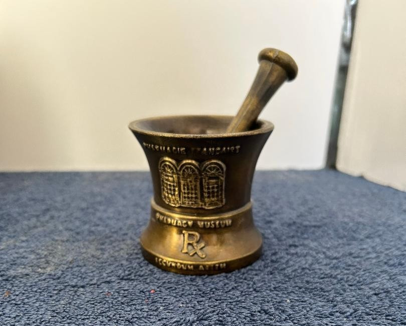 Vintage 1977 Schering Brass Mortar and Pestle 15th Edition Louis DuFilho Jr 2.5″